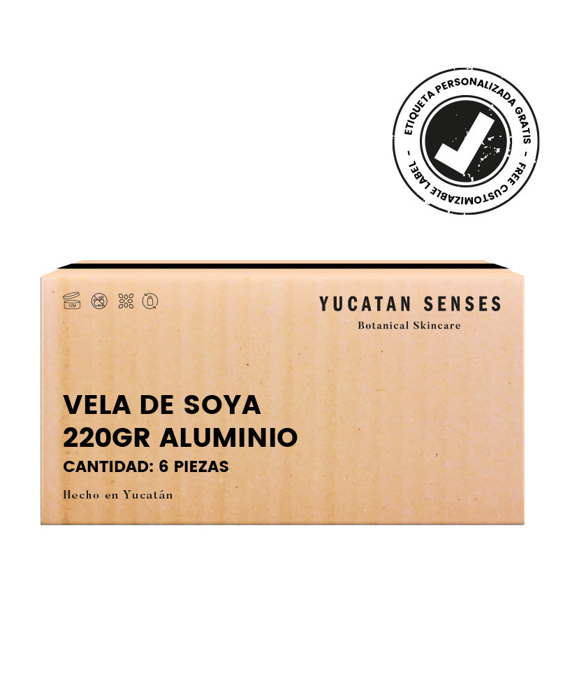 Caja con 6 Velas de Soya / 220gr (Etiqueta personalizable)